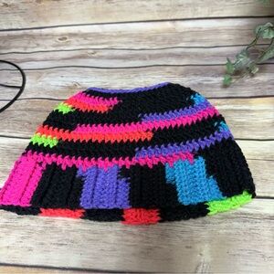 Colorful Knit Women's Messy Bun Beanie.